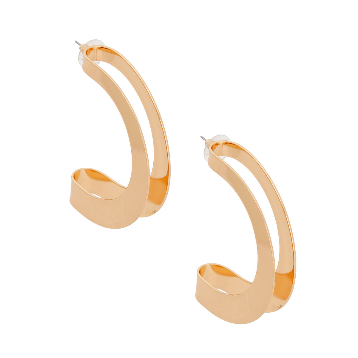 Open Hoop Folded Gold Metal Earrings for Women