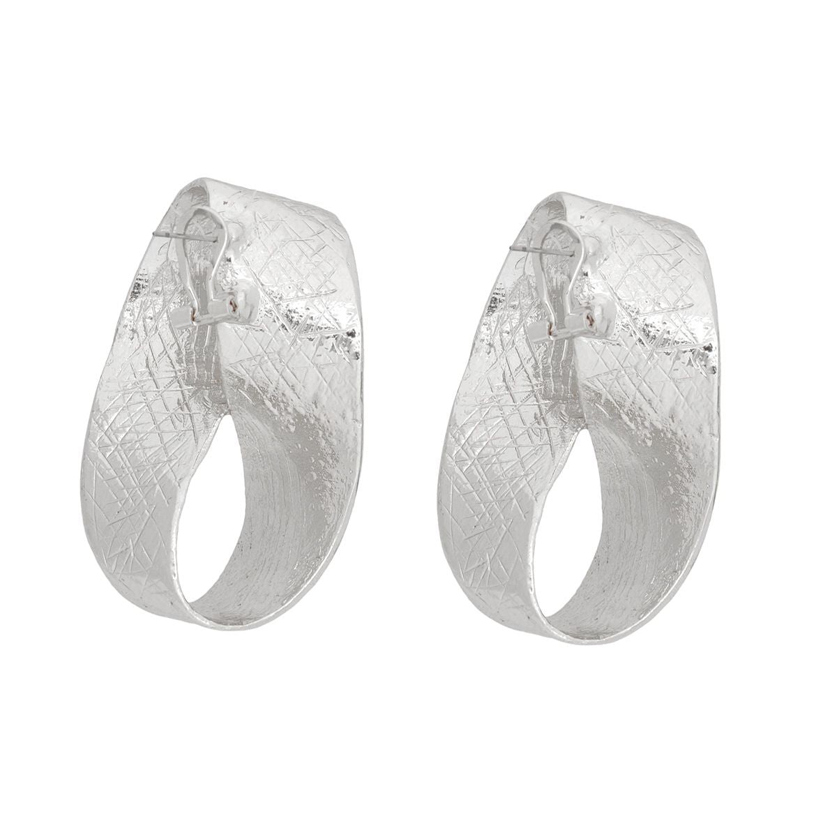 Stud Striking Folded Silver Metal Large Earrings