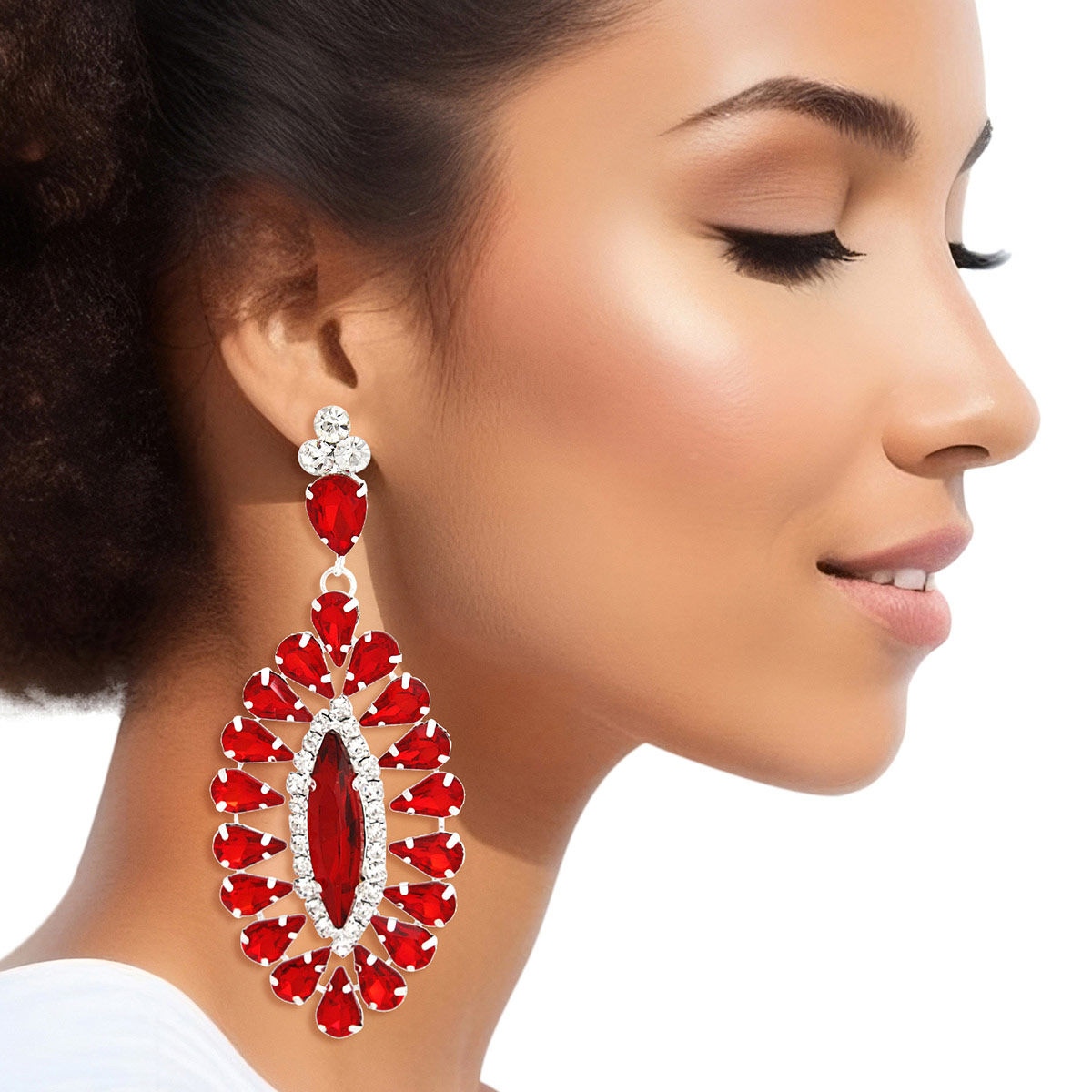 Dangle Red Teardrop Glam Oval Earrings for Women