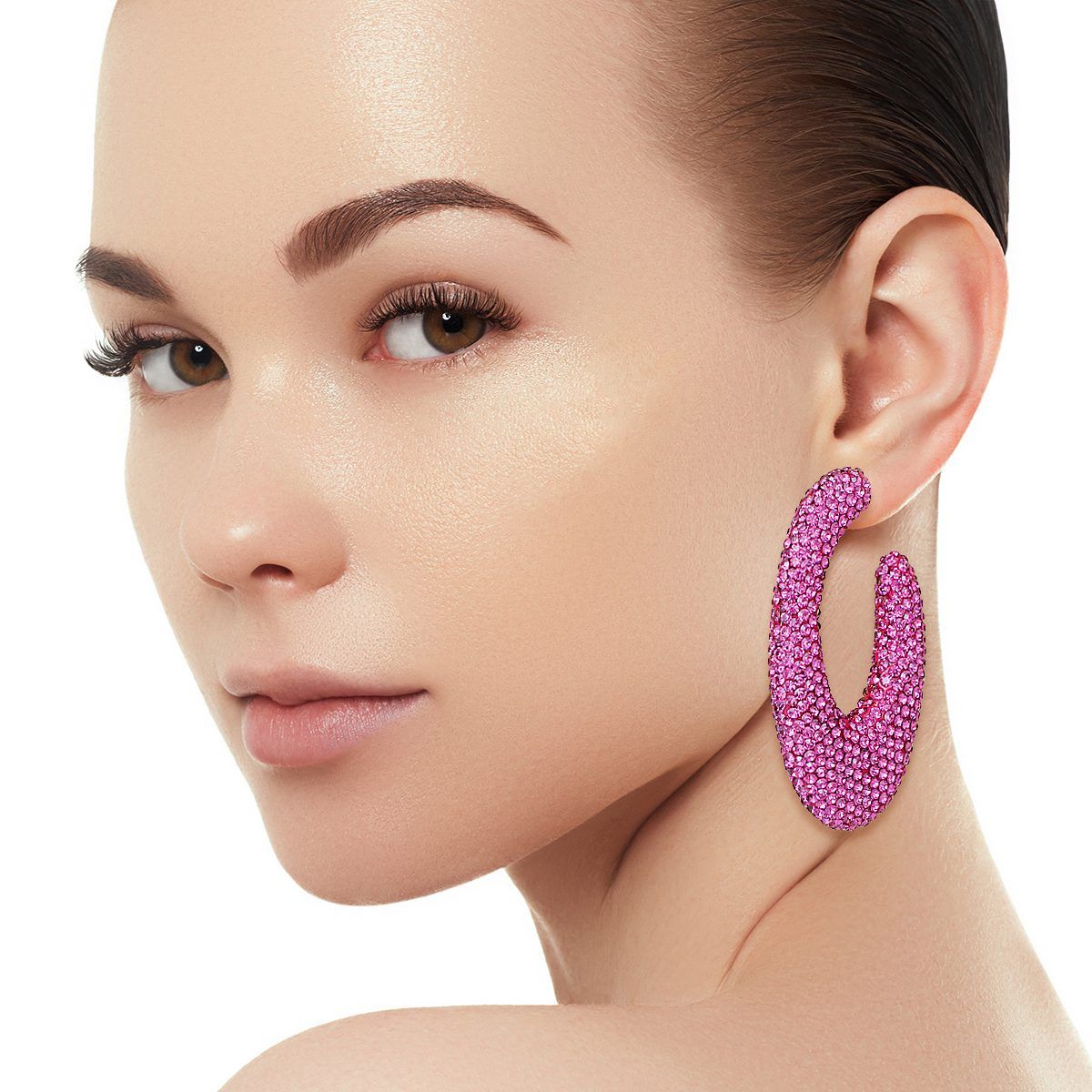 Teardrop Dark Fuchsia Stone Crusted Open Hoops