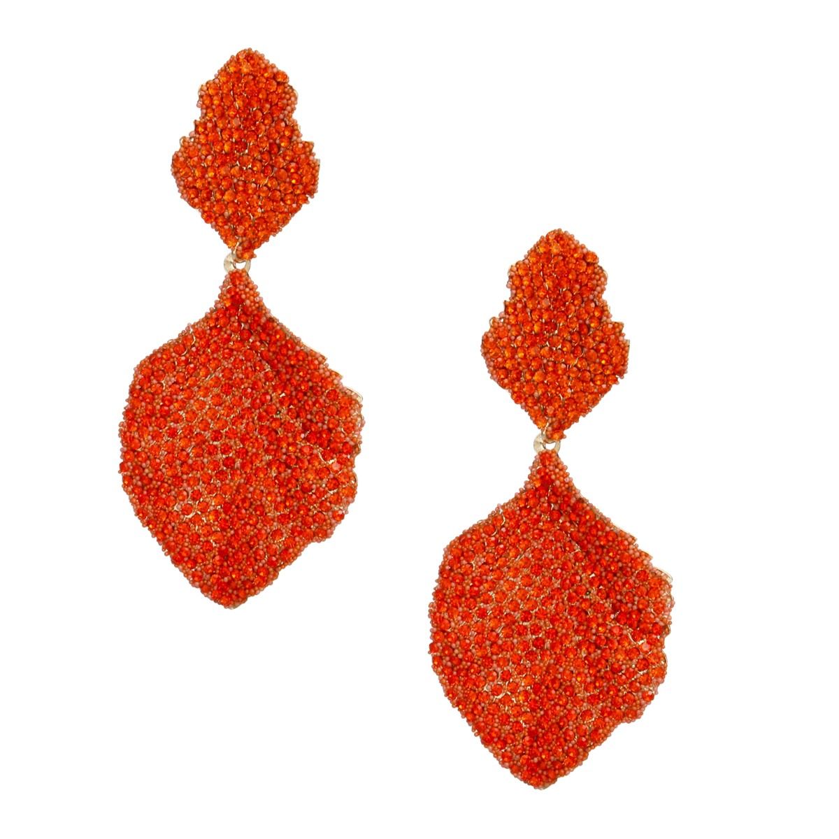 Drop Brilliant Orange Pave Stone Petal Earrings