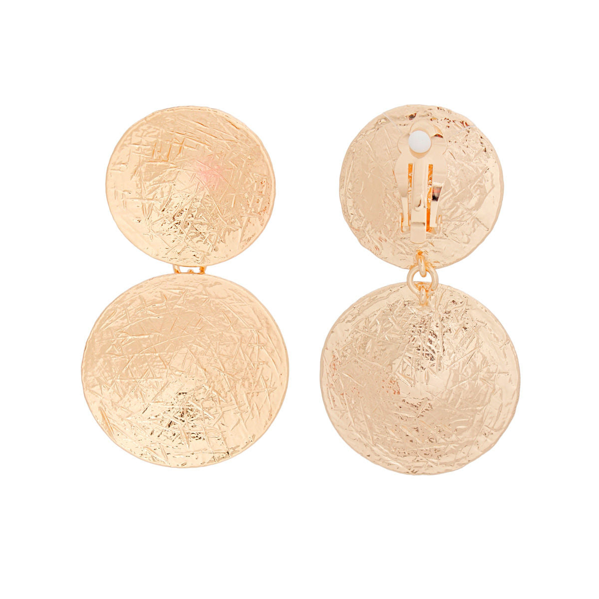 Clip On Earrings Scratched Gold Circle Drop Women