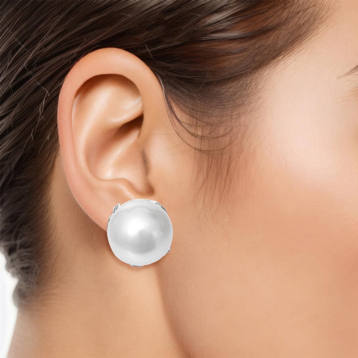 Clip On White Bubblegum Pearl Earrings for Women