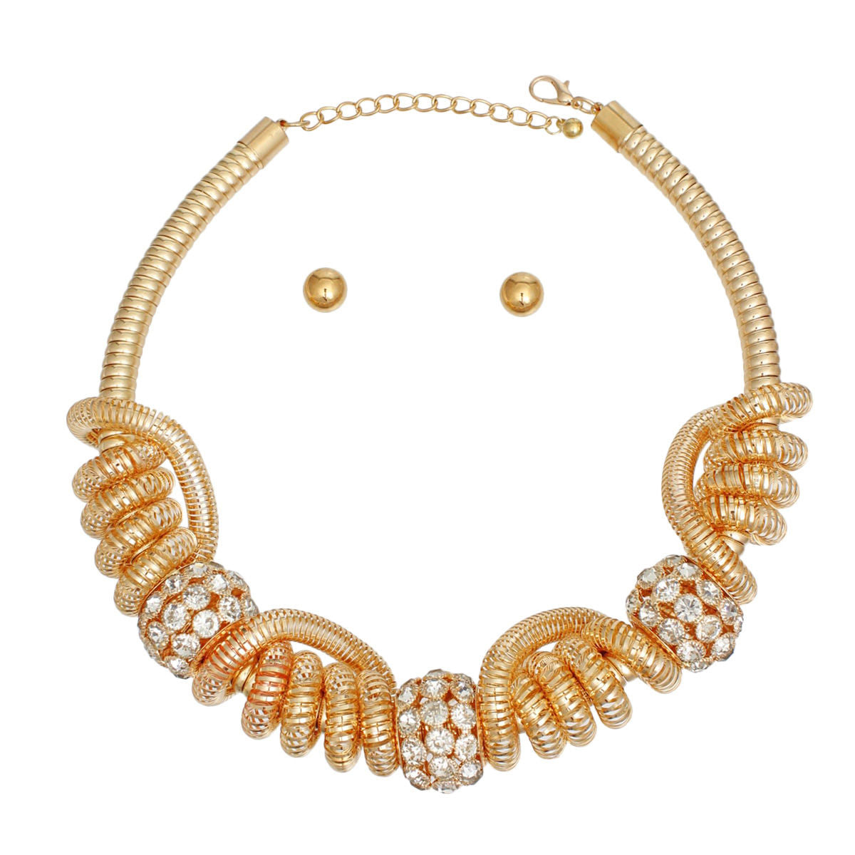 Collar Gold Spring Coil Pave Stone Necklace Women