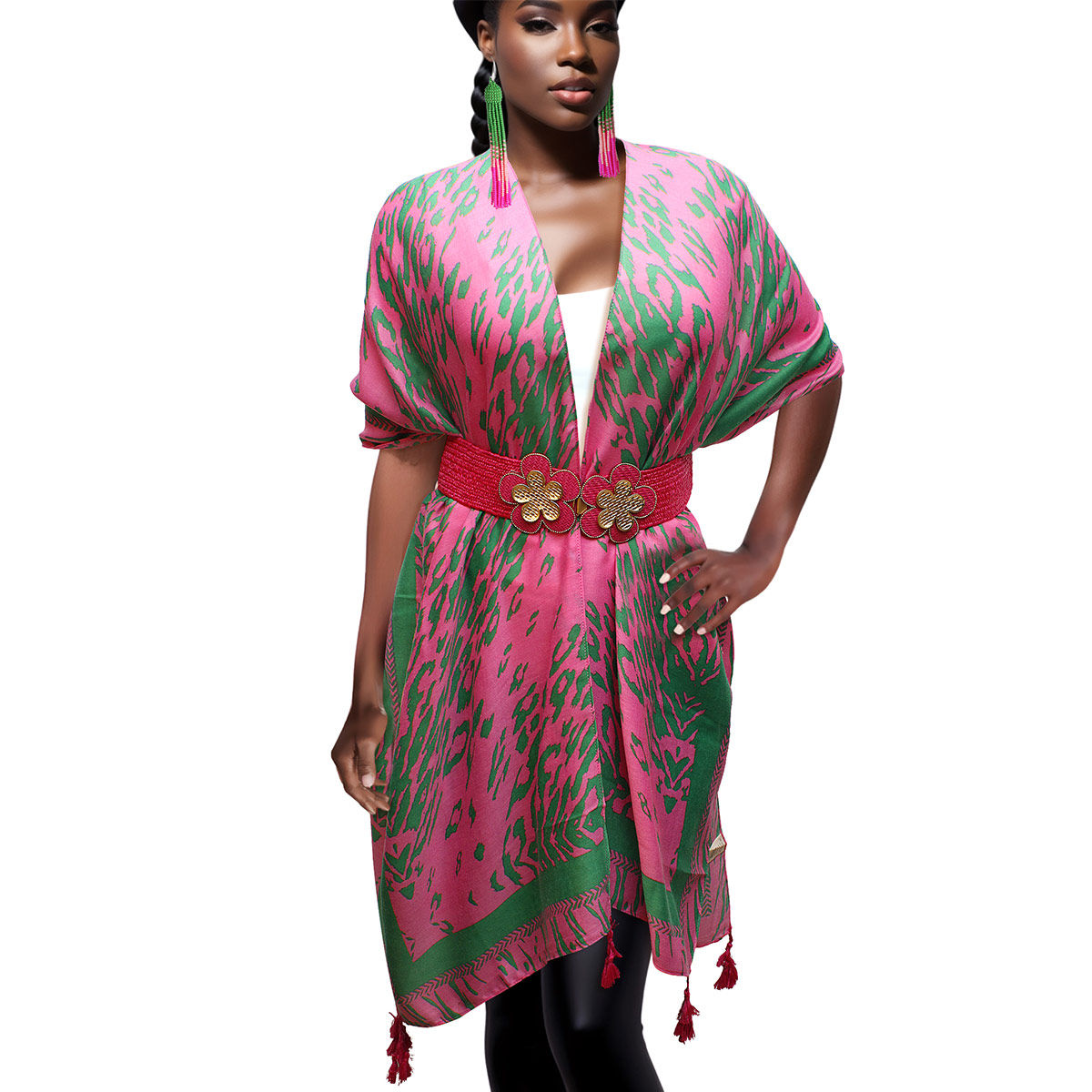 Kimono Animal Print Pink and Green for Women