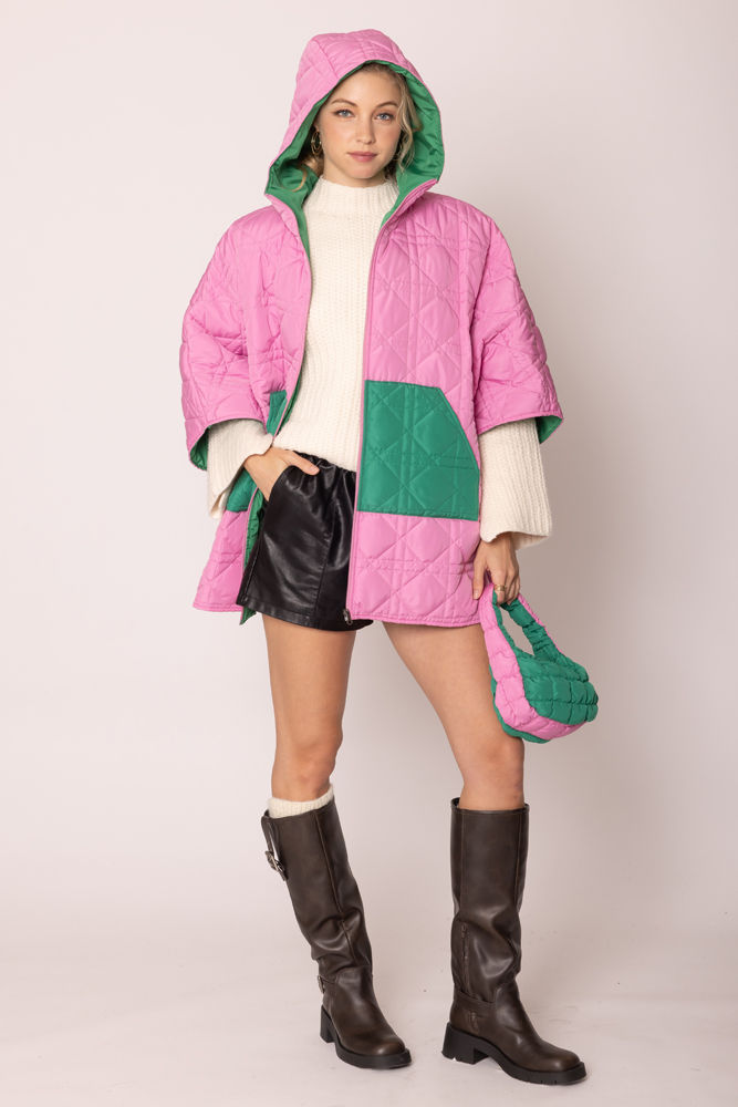 AKA Sorority Hoodie Puffer Pink Green Zipper Cape