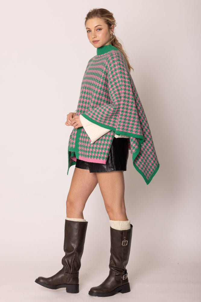 AKA Sorority Houndstooth Knit Pink Green Poncho