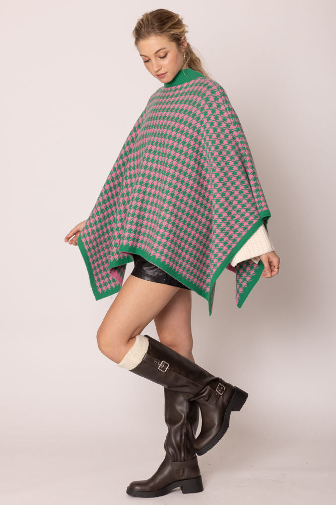 AKA Sorority Houndstooth Knit Pink Green Poncho