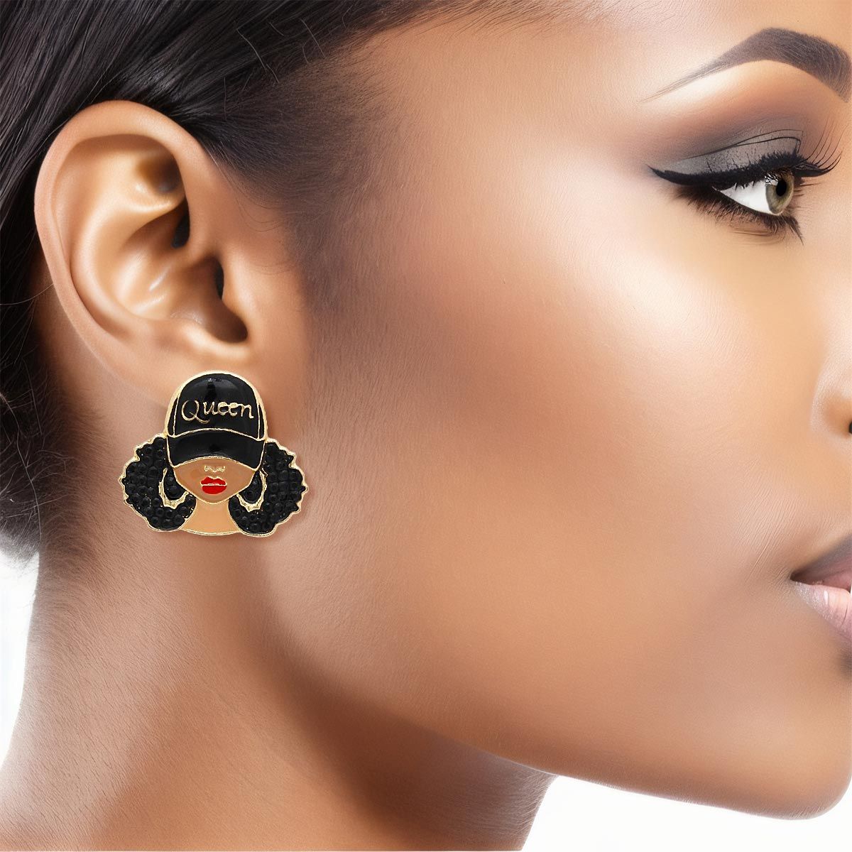 Studs Black Gold Afro Queen Earrings for Women