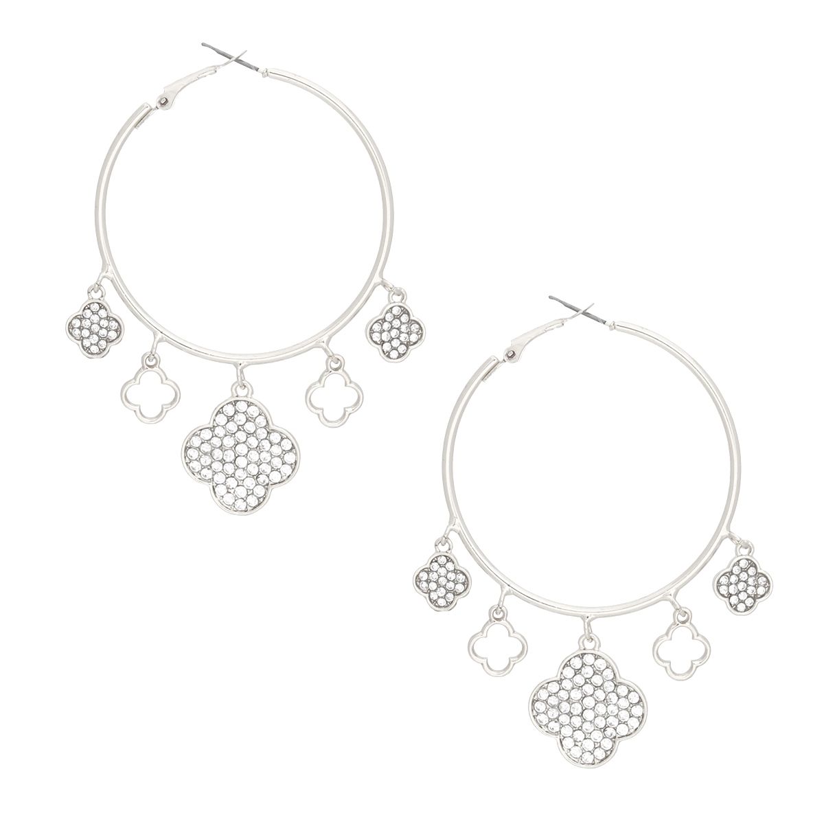 Hoops Silver Pave Quatrefoil Dangle Earrings Women