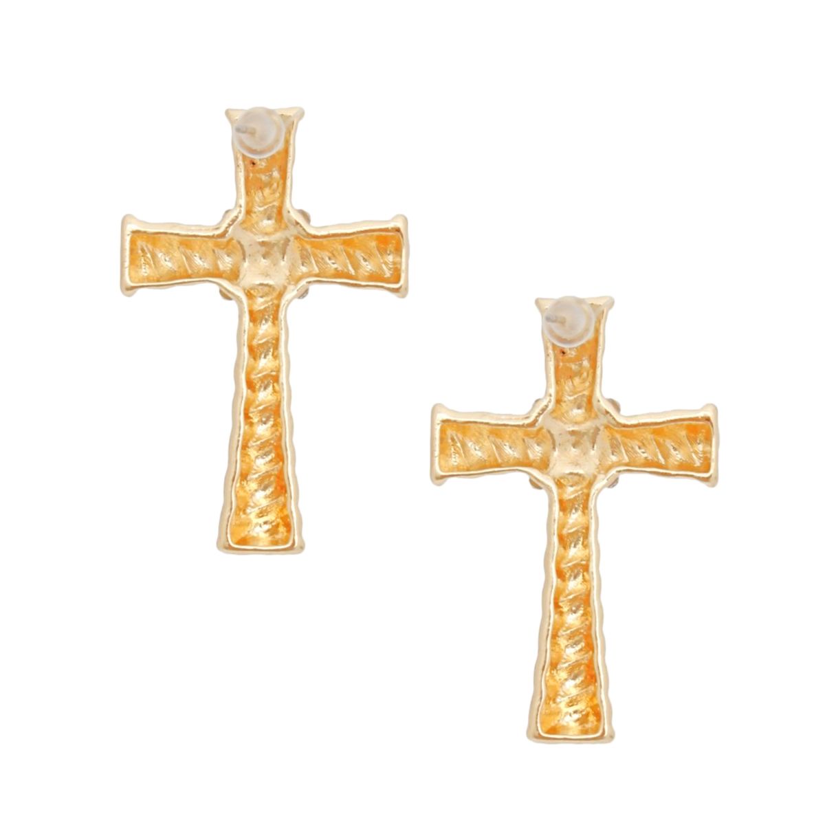 Stud Gold Cross Ridged Texture Earrings Women