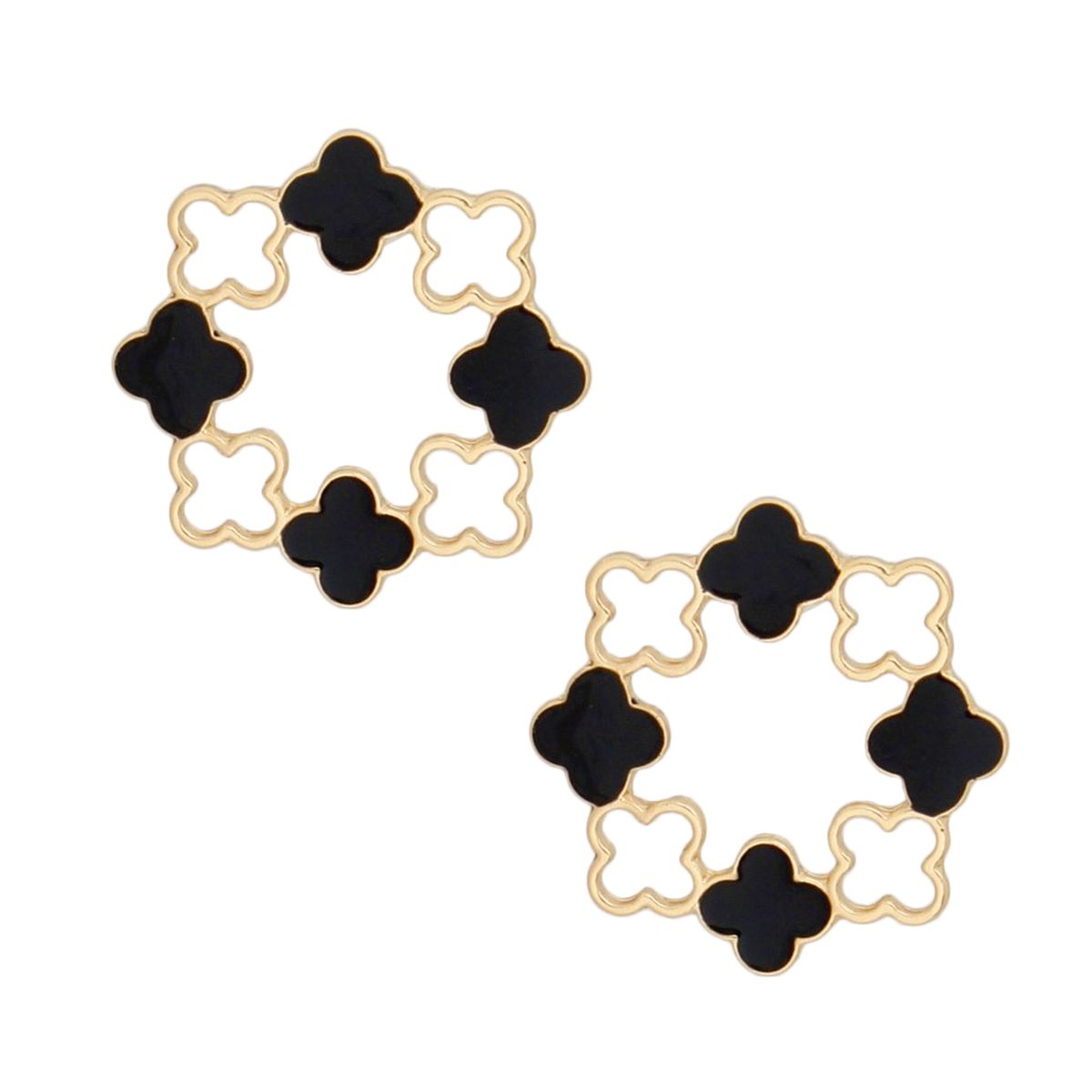 Stud Gold Clover Wreath Black Earrings for Women