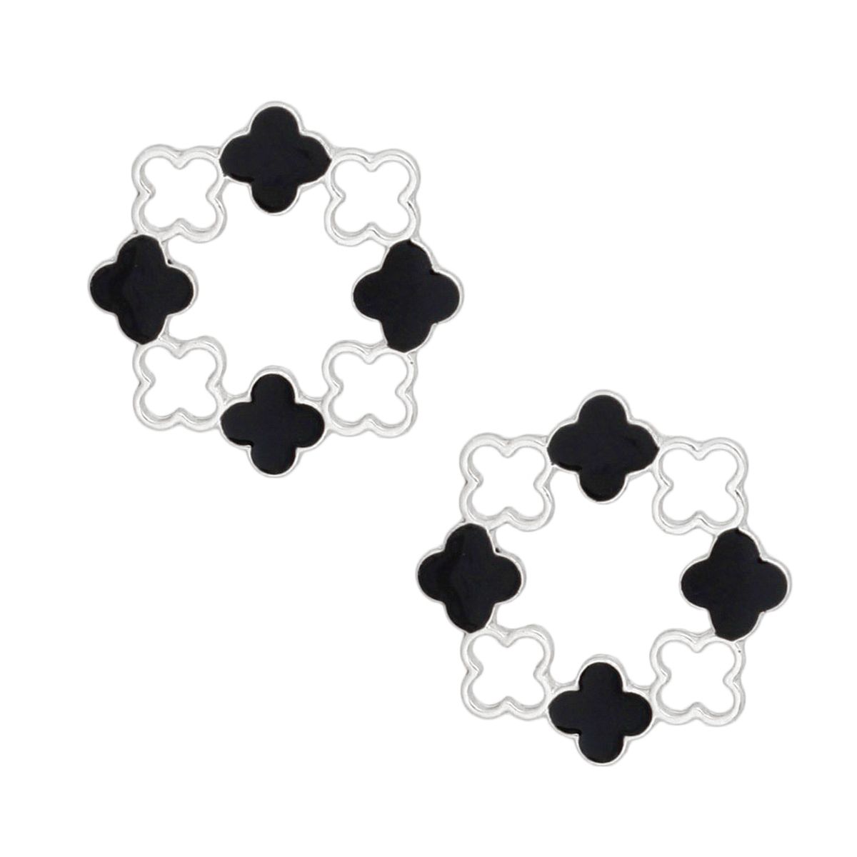 Stud Silver Clover Wreath Black Earrings for Women