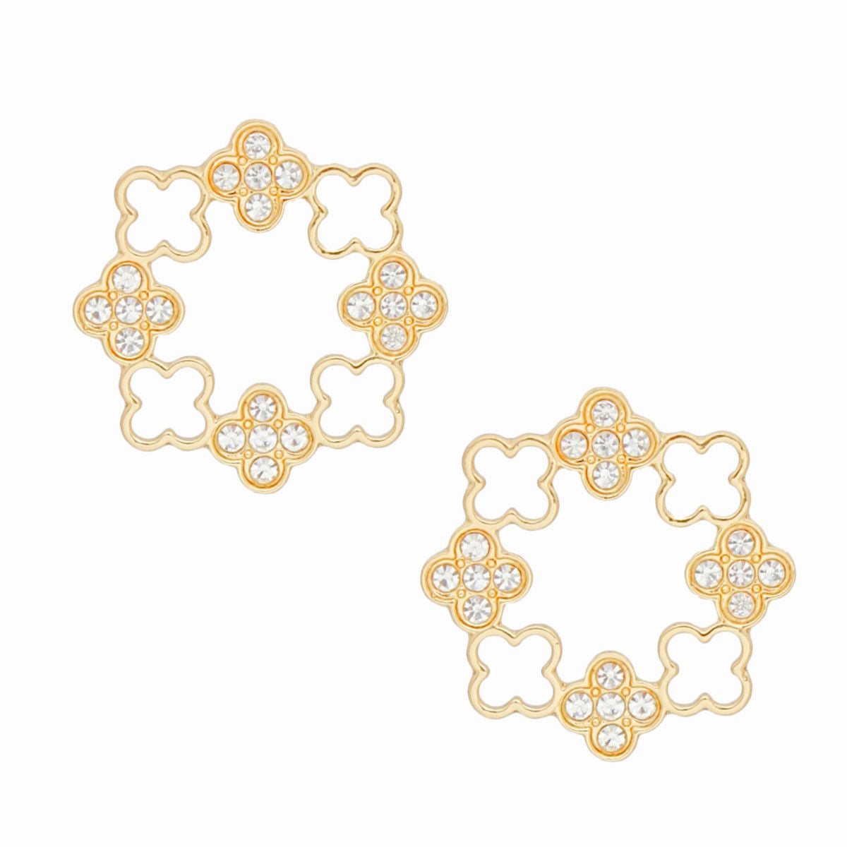 Stud Gold Clover Wreath Stone Earrings for Women