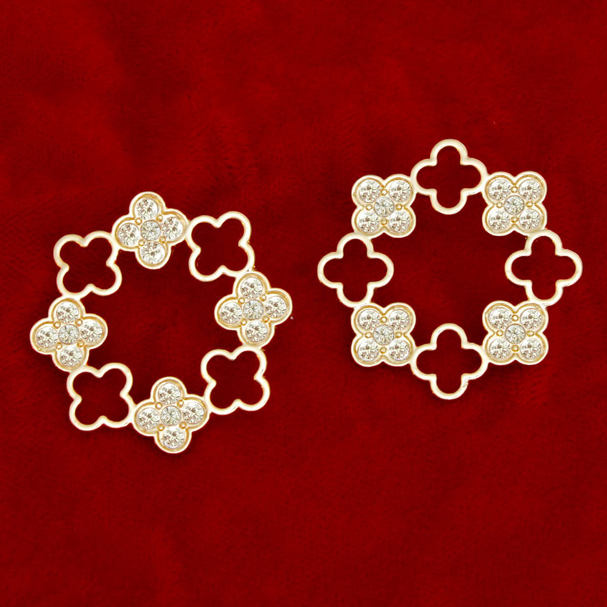 Stud Gold Clover Wreath Stone Earrings for Women