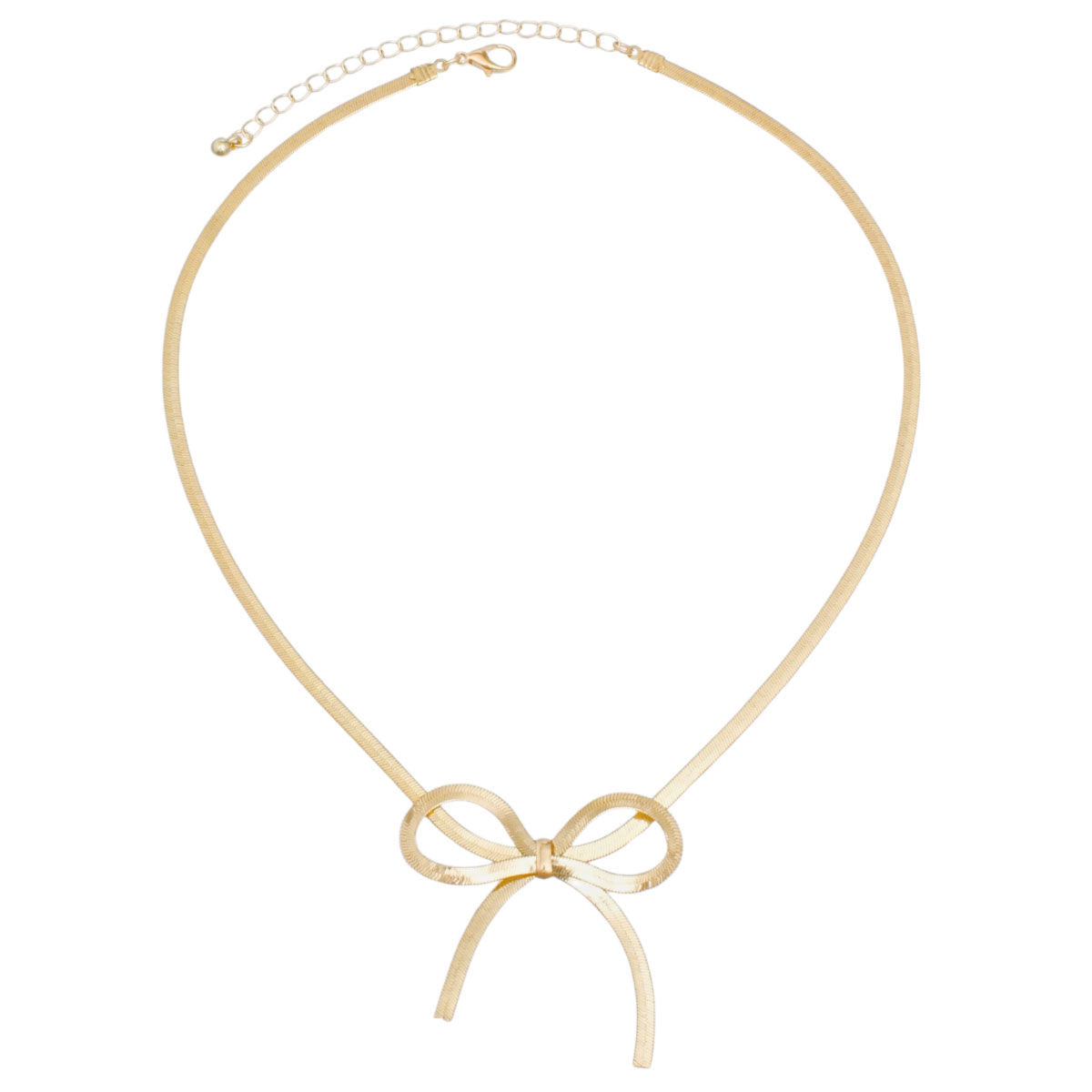 Necklace Gold Ribbon Bow Herringbone Chain Women