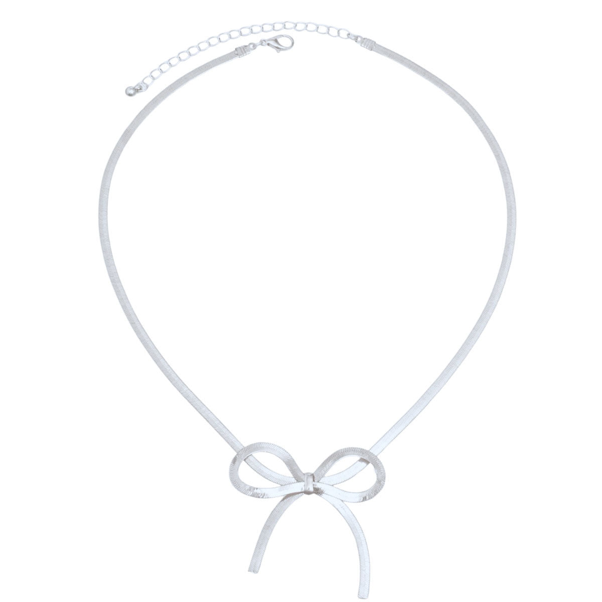 Necklace Silver Ribbon Bow Herringbone Chain Women