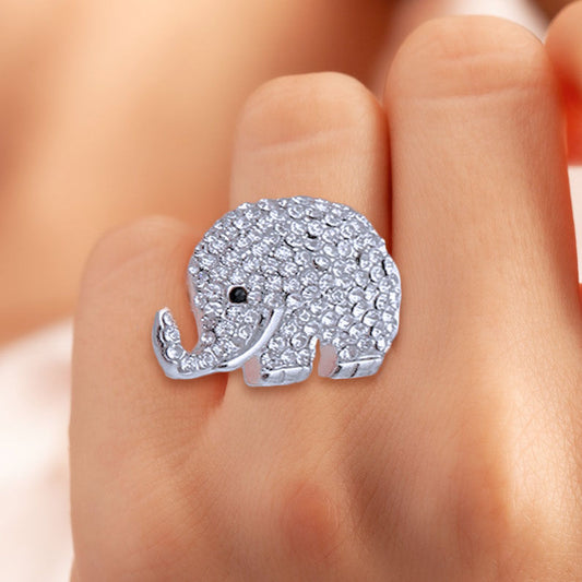 Silver Rhinestone Elephant Ring