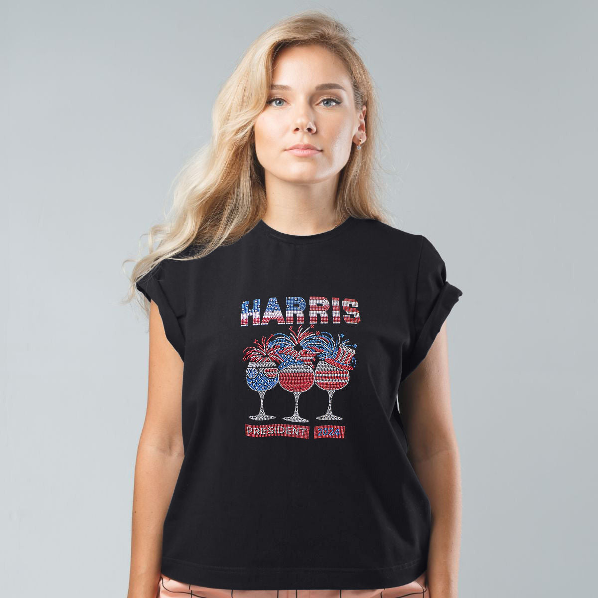 Shirt XL Black HARRIS PRESIDENT Bling for Women