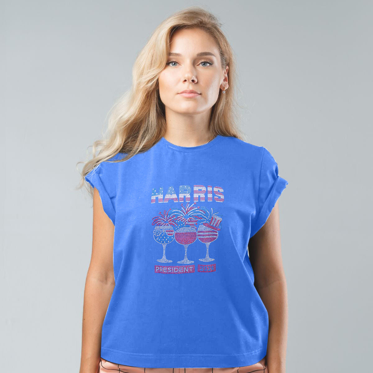 Shirt L Blue HARRIS PRESIDENT Bling for Women