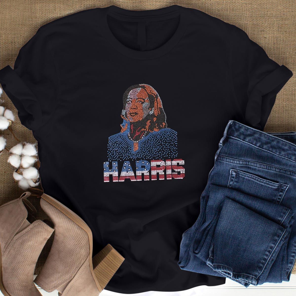 Shirt M Black HARRIS Face Bling Tee for Women