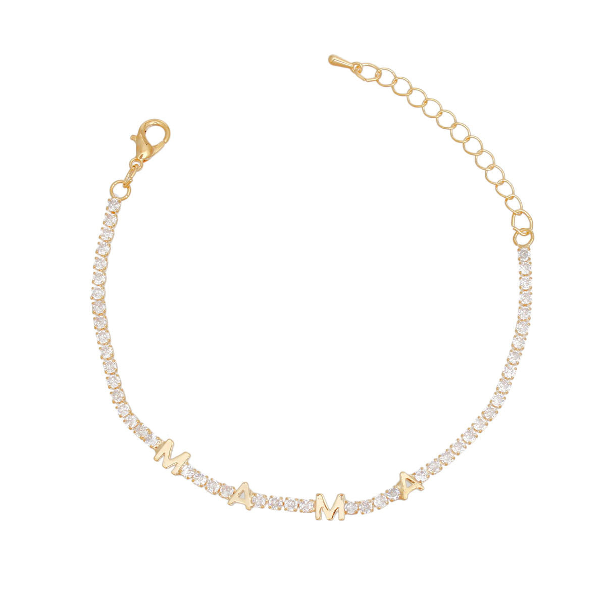 Tennis Bracelet Gold CZ Rhinestone MAMA for Women