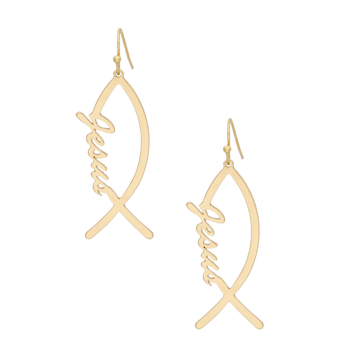 Fish Hooks Jesus Fish Gold Earrings for Women