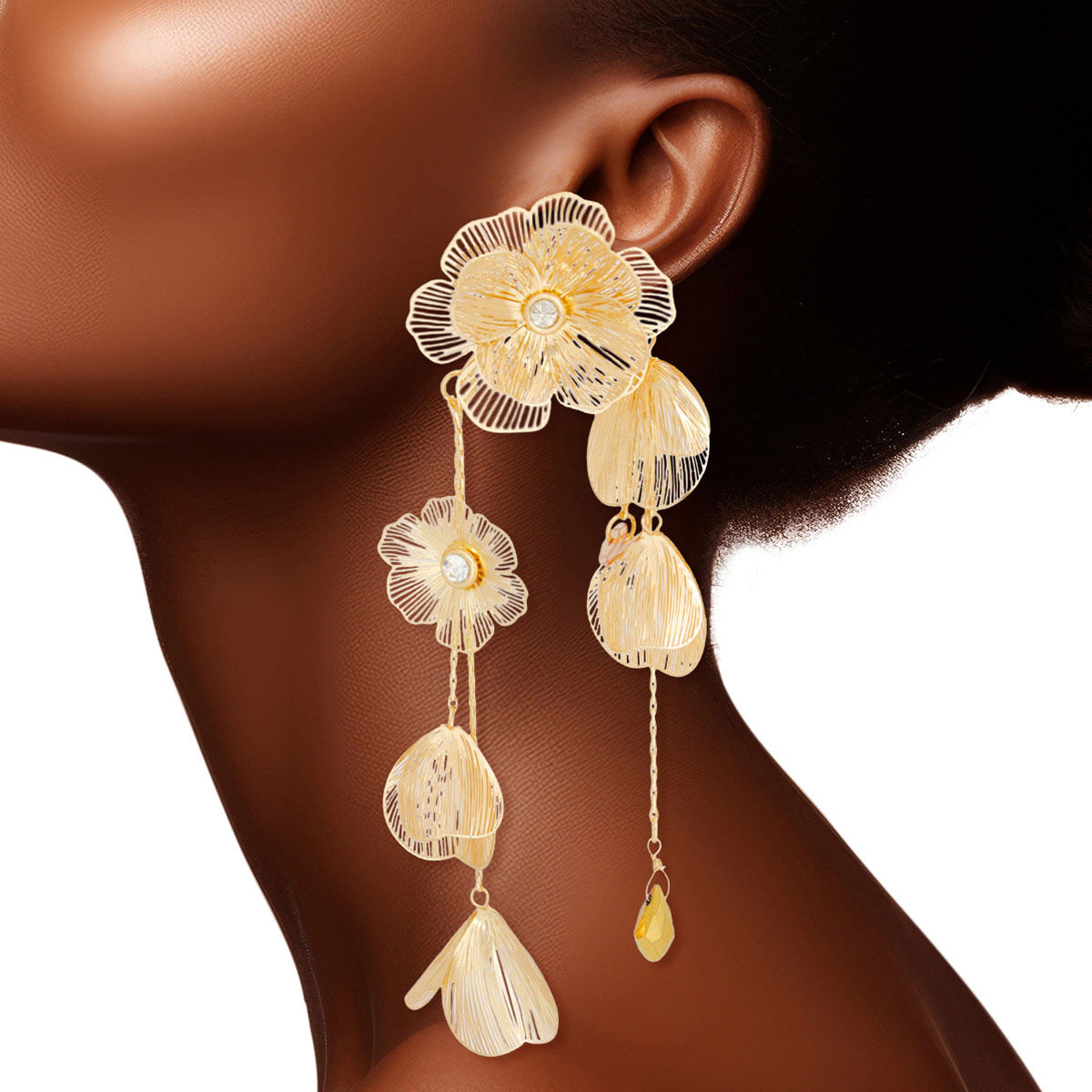 Dangle Gold Filigree Flower Cascade Earrings Women