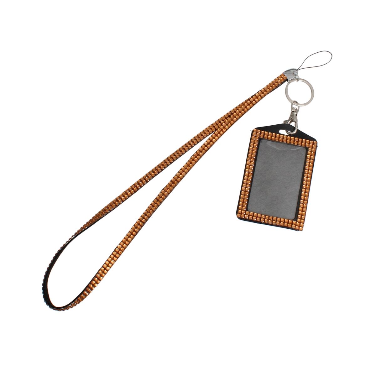 Brown Rhinestone ID Lanyard Clip Keychain