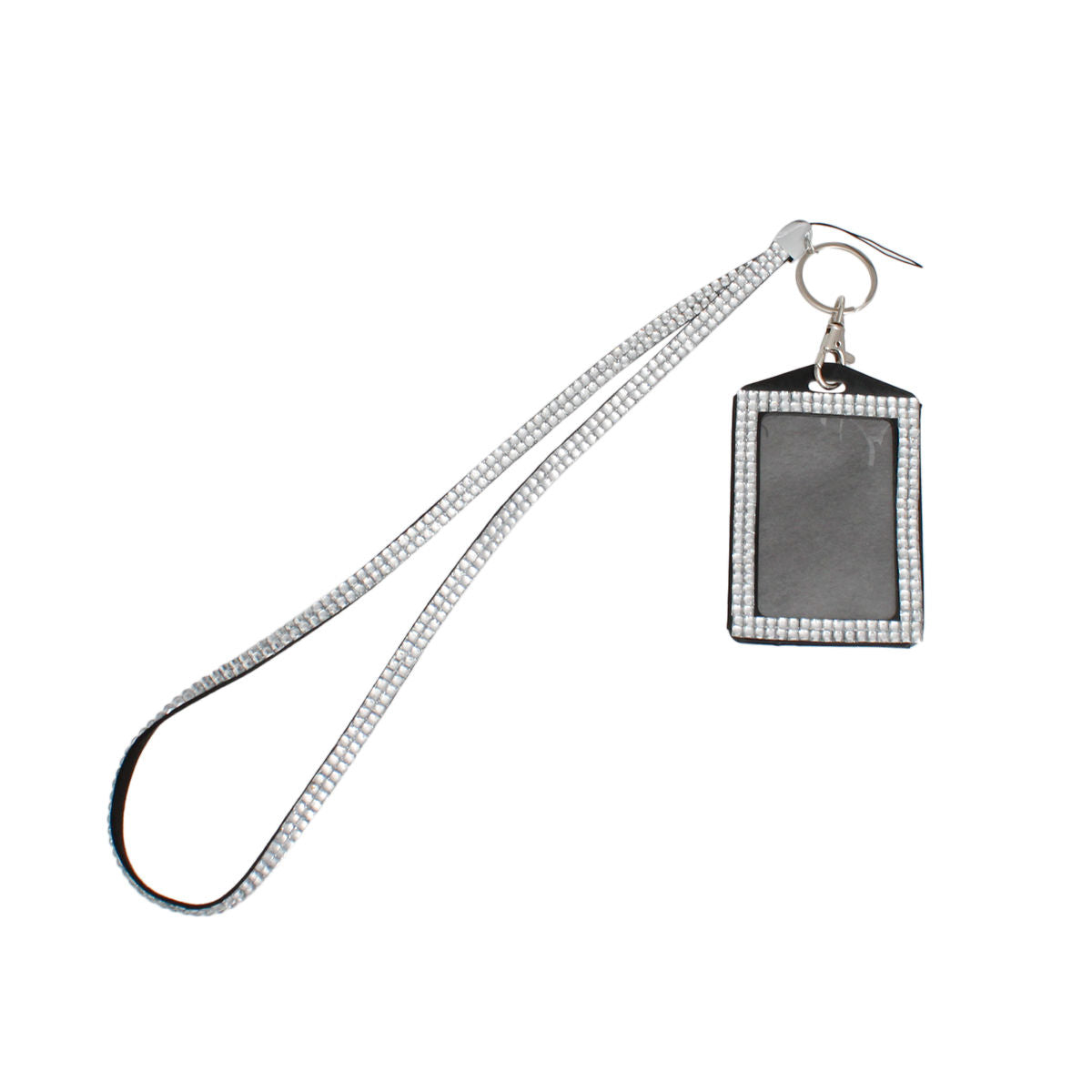 Clear Rhinestone ID Lanyard Clip Keychain