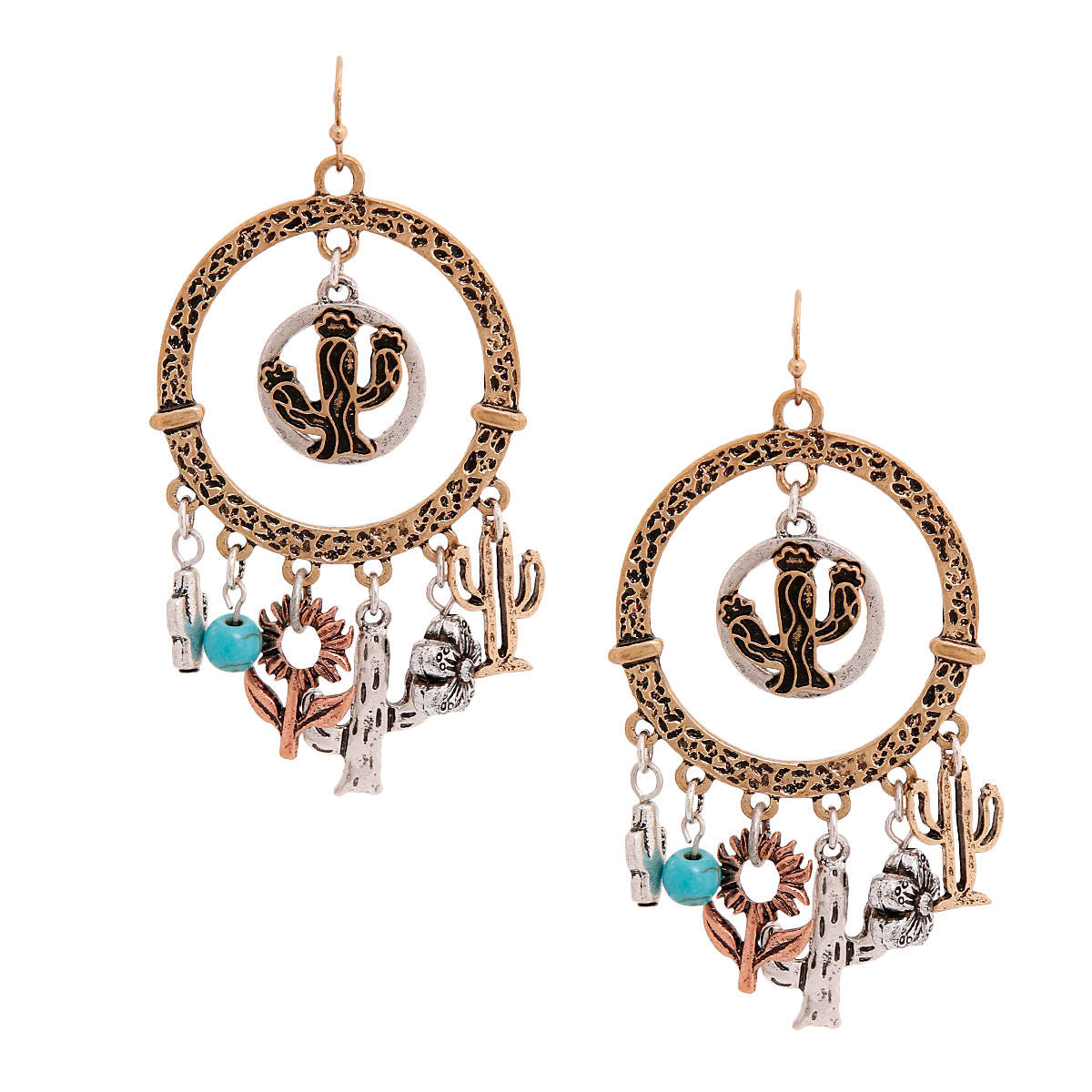 Burnished Gold Cactus Charm Earrings