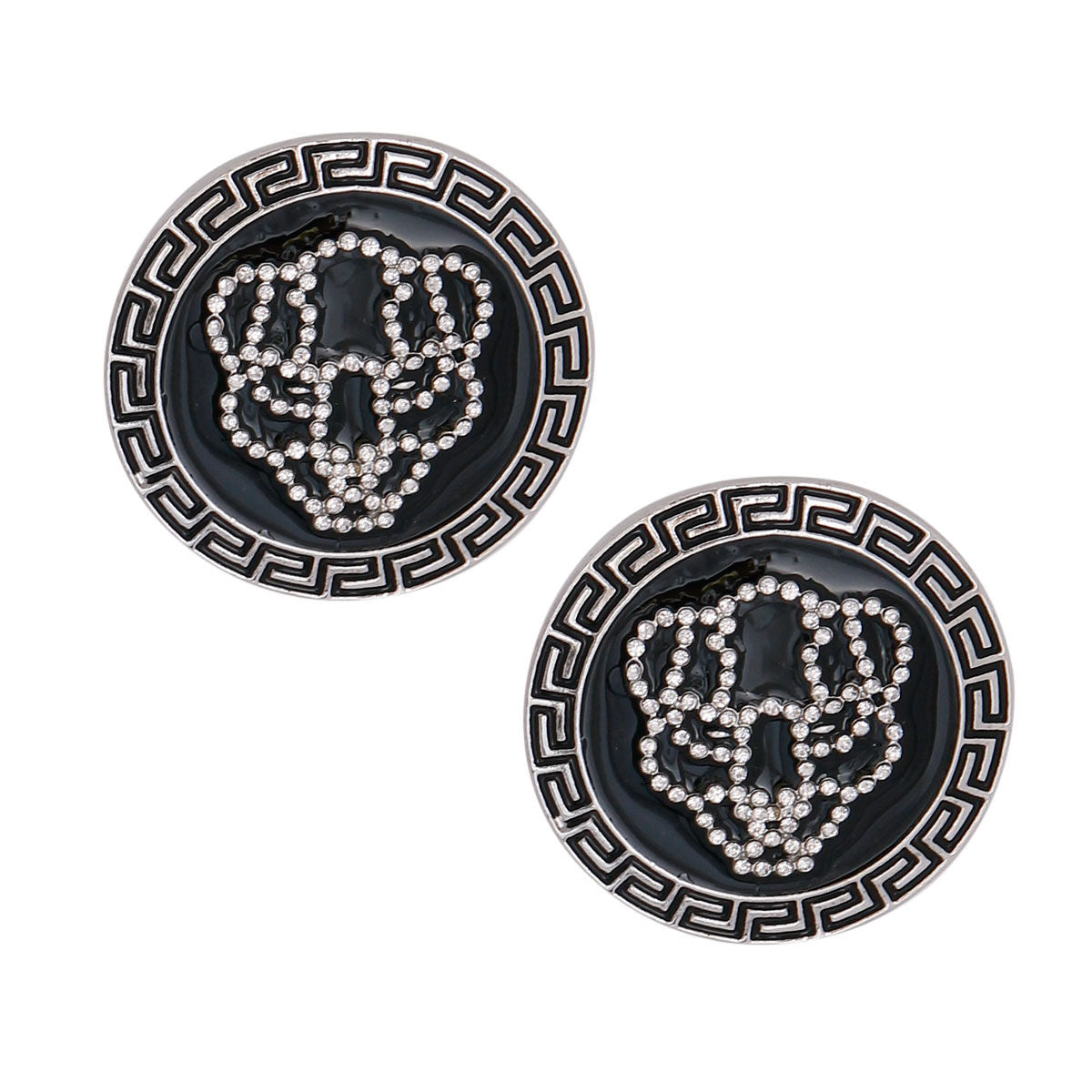 Silver Tiger Greek Medallion Studs