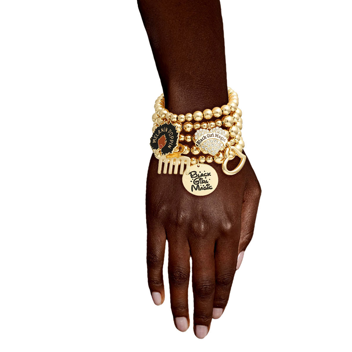 Gold Ball Bead Black Girl Magic Charm Bracelets
