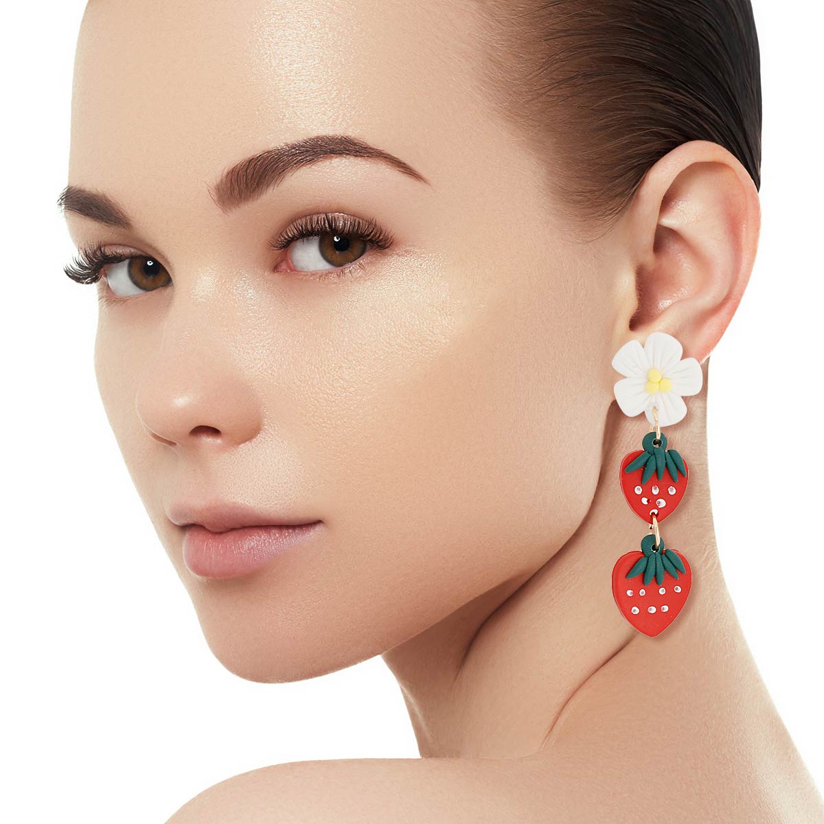 Red Clay Strawberry Dangle Earrings