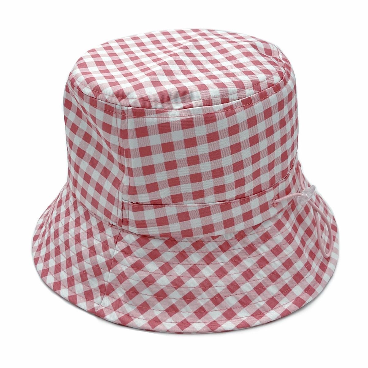 Pink Gingham Draw String Bucket Hat