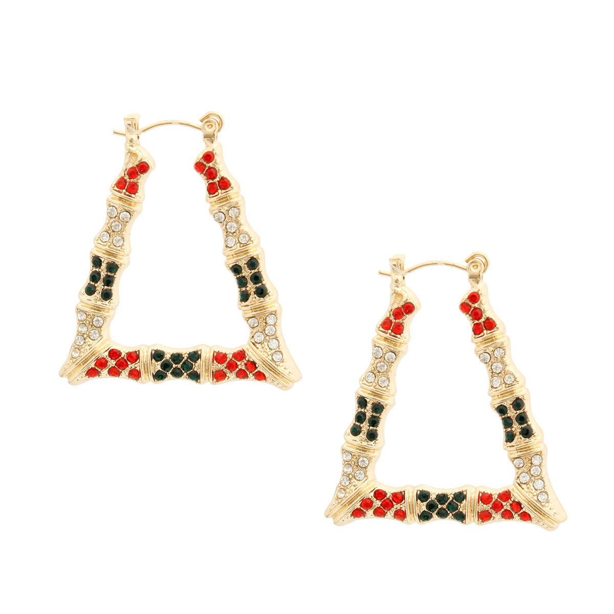 Red and Green Bling Trapezoid Bamboo Hoops
