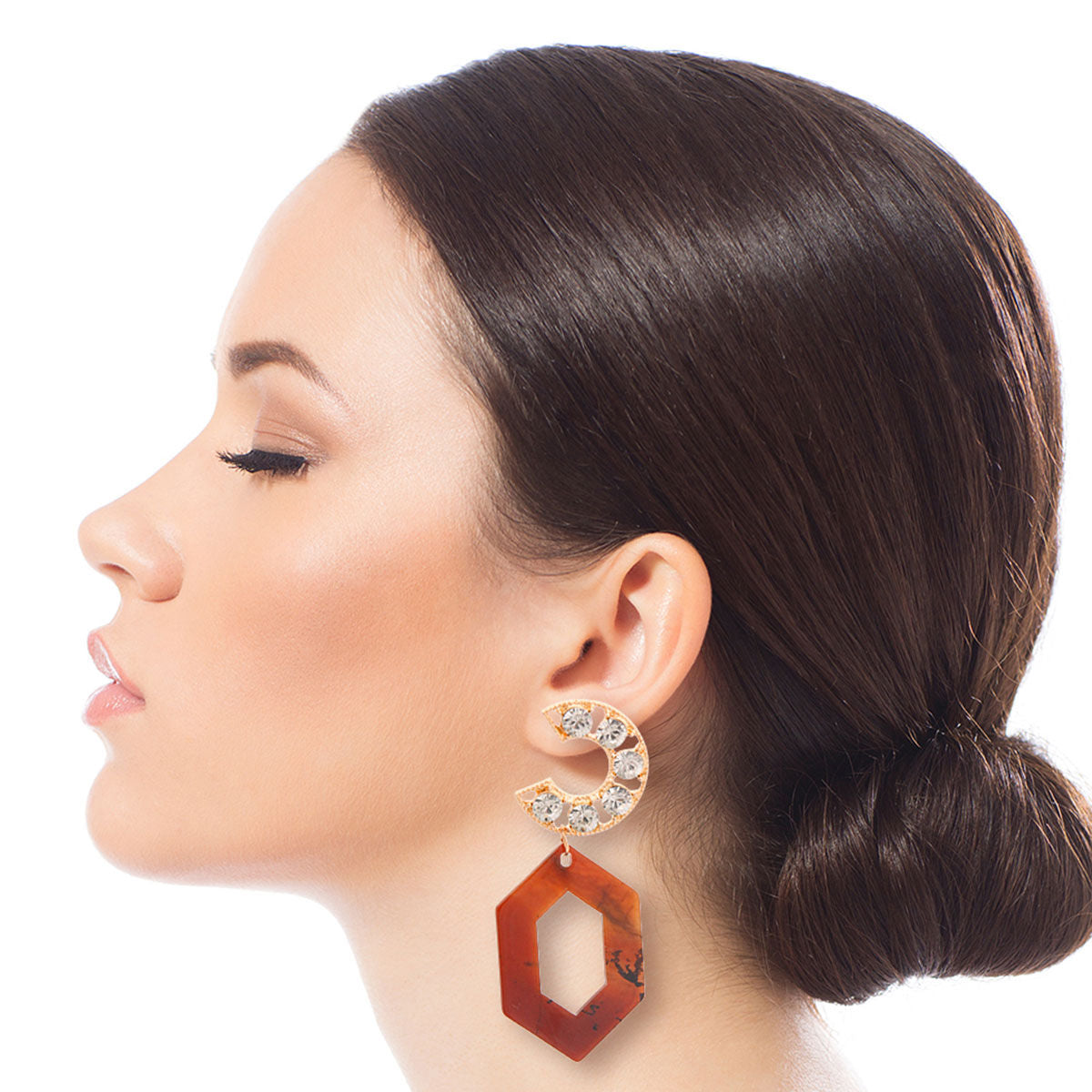 Brown Hexagon Crystal Earrings