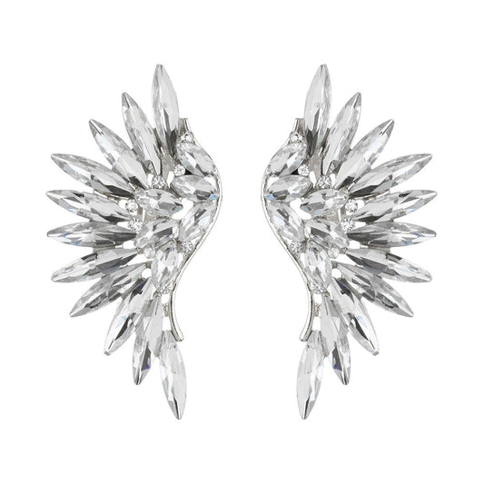 Silver and Rhinestone Wing Design Clip On Earrings