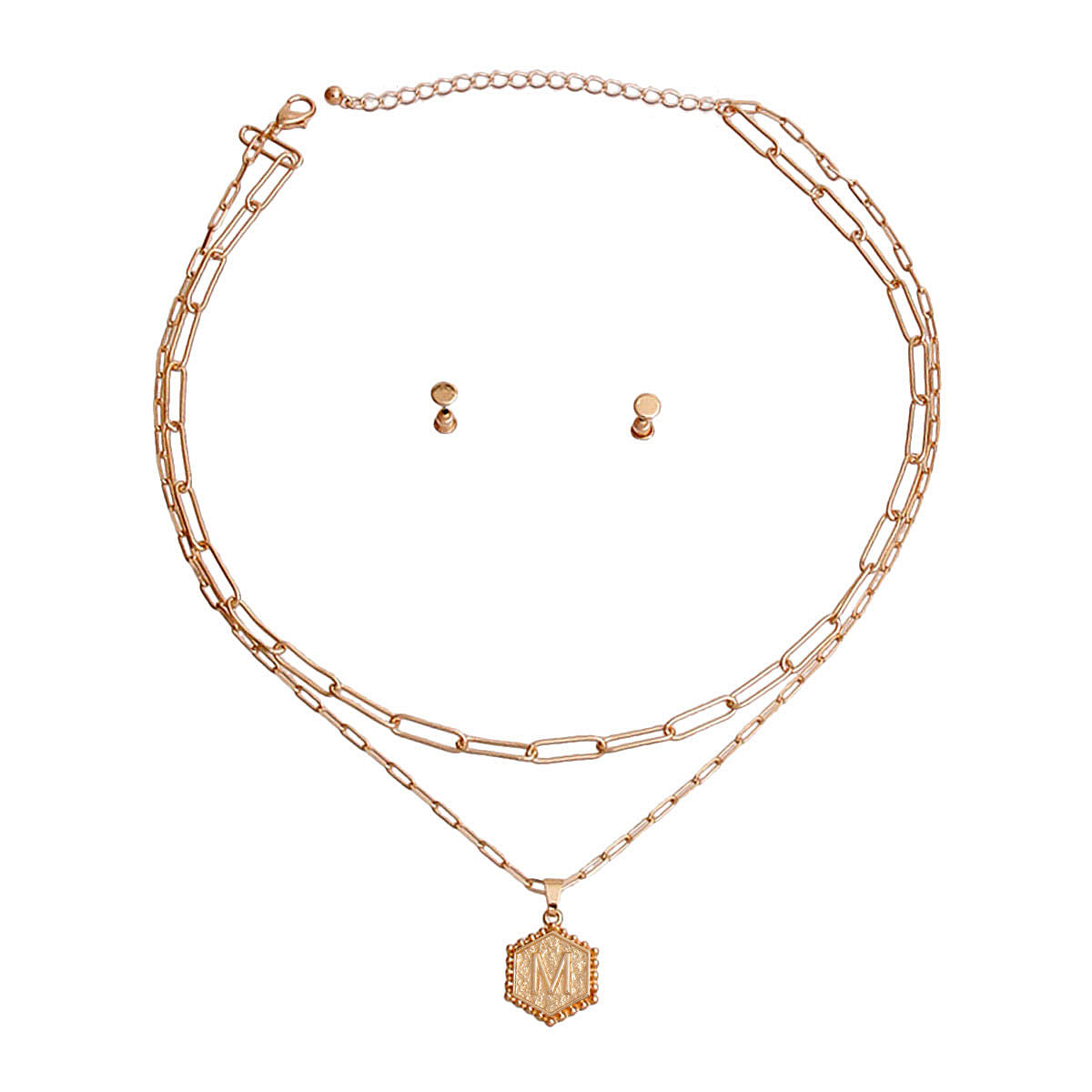 M Hexagon Initial Charm Necklace