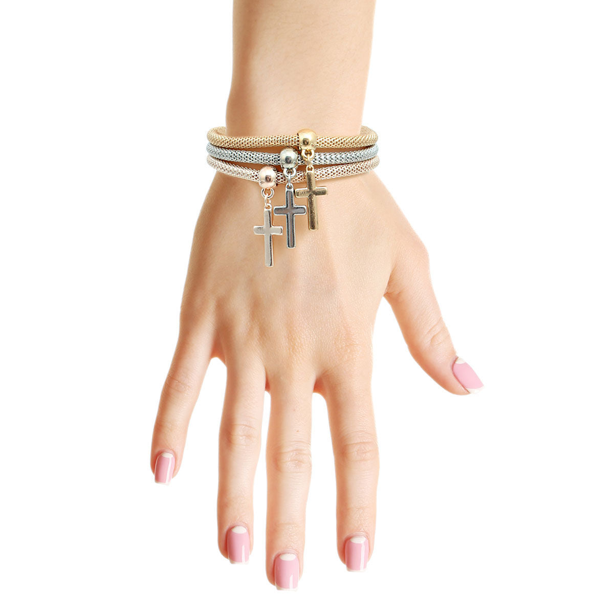 Mixed Mesh Cross Charm Bracelets