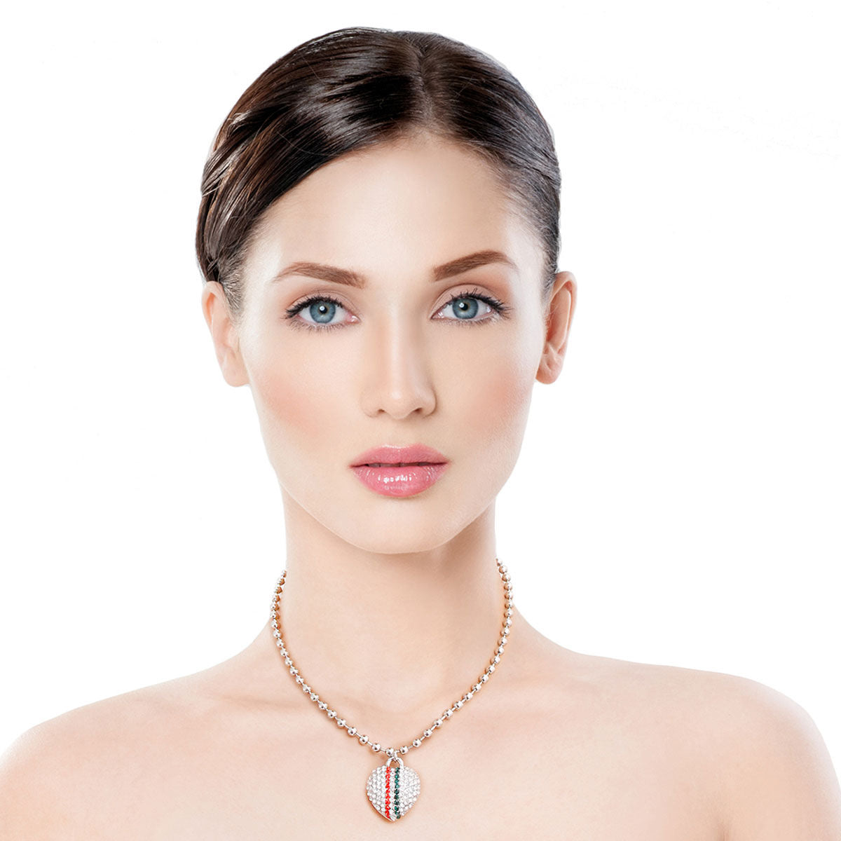 Designer Style Stripe Heart Silver Ball Necklace