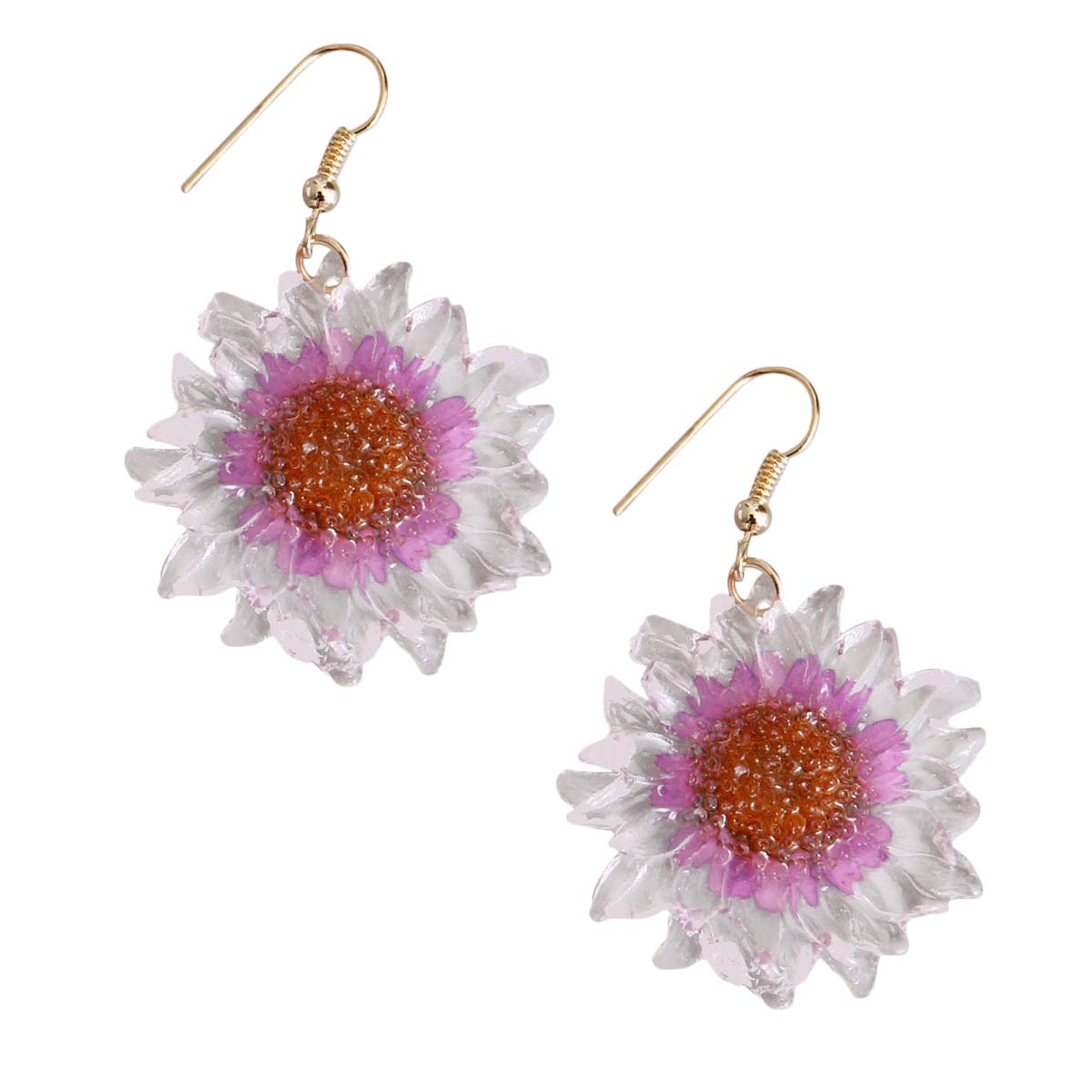 Purple Dried Sunflower Earrings