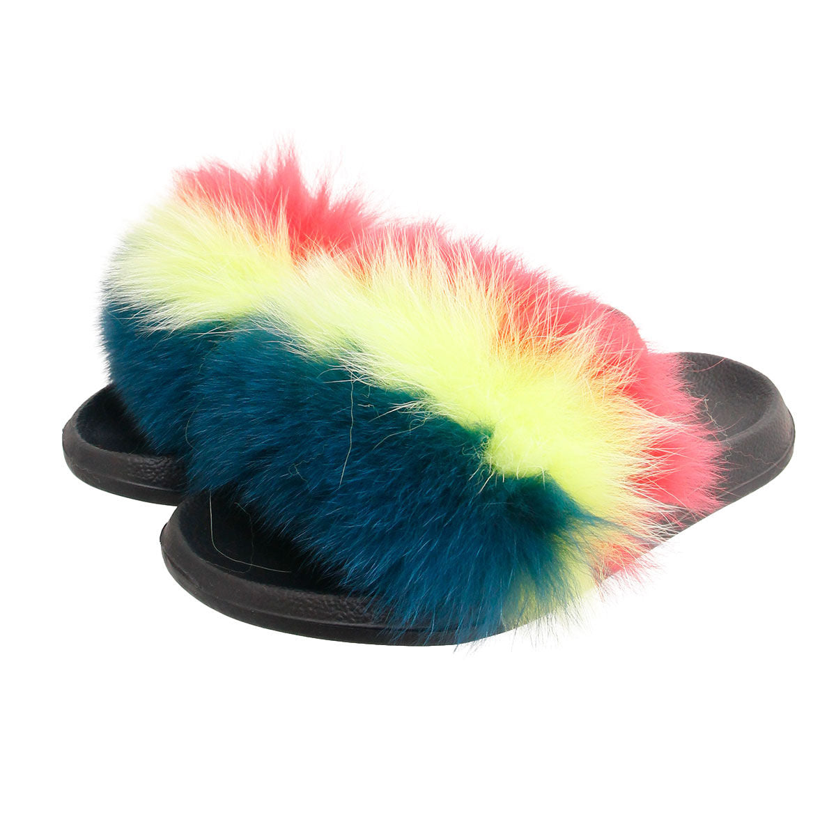 Coral to Green Fox Fur Small Slippers