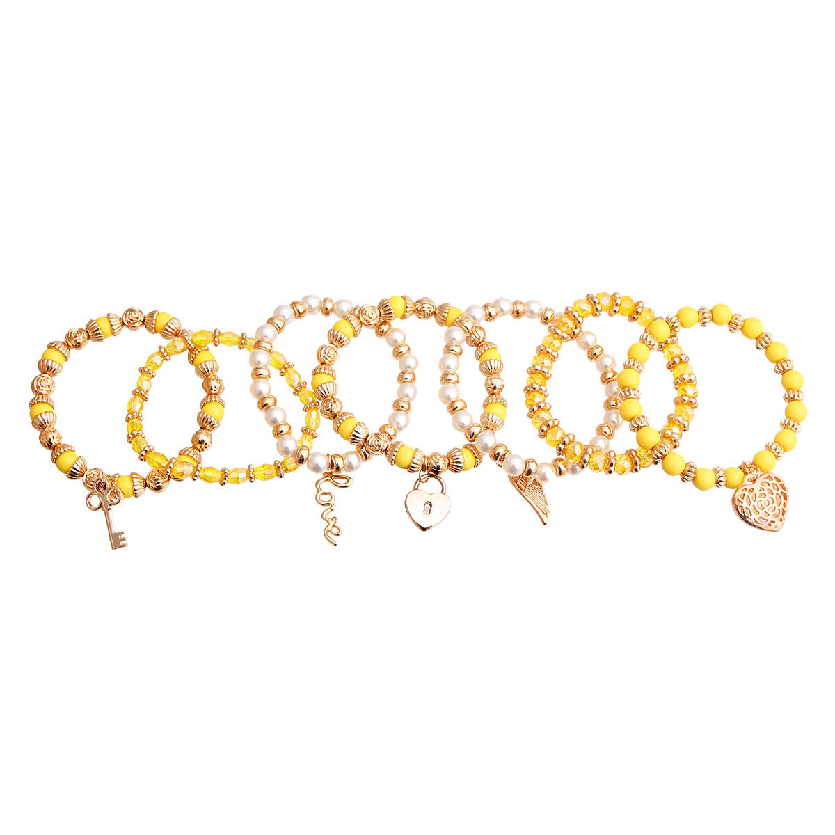 Yellow and Pearl Love Charm Bracelets