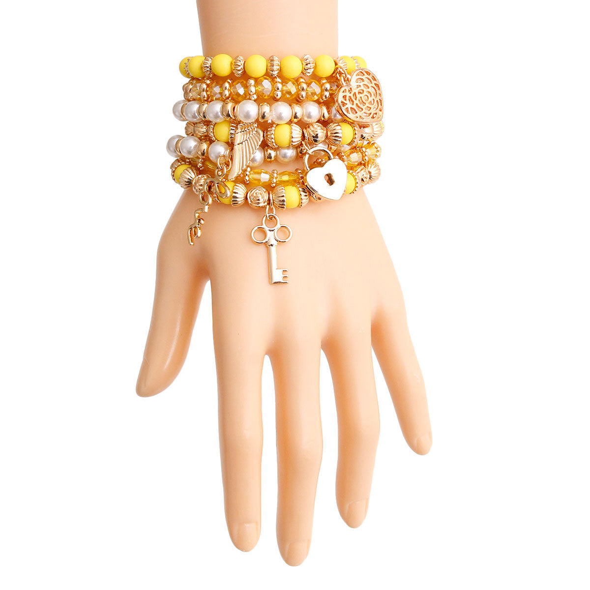 Yellow and Pearl Love Charm Bracelets