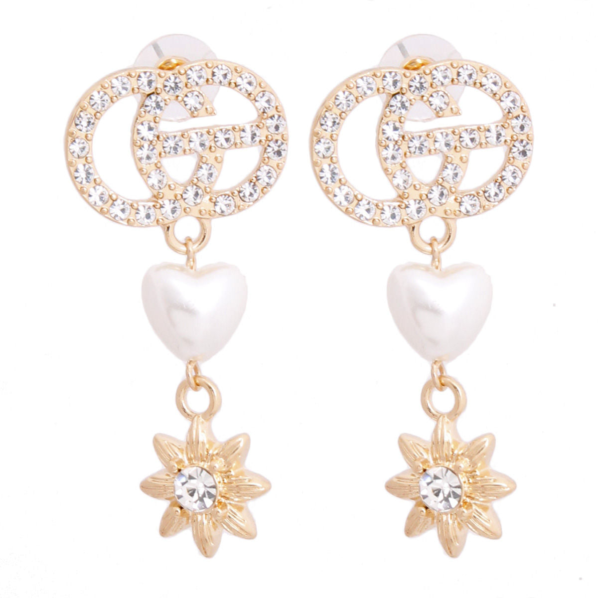 Gold Rhinestone Designer Heart Star Earrings