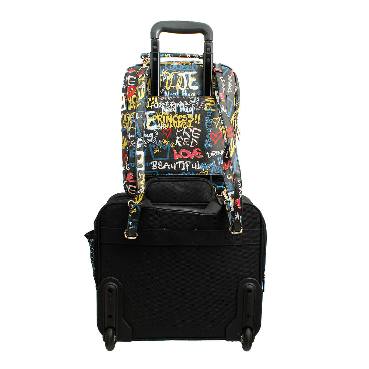 Black Graffiti Trolley Sleeve Backpack