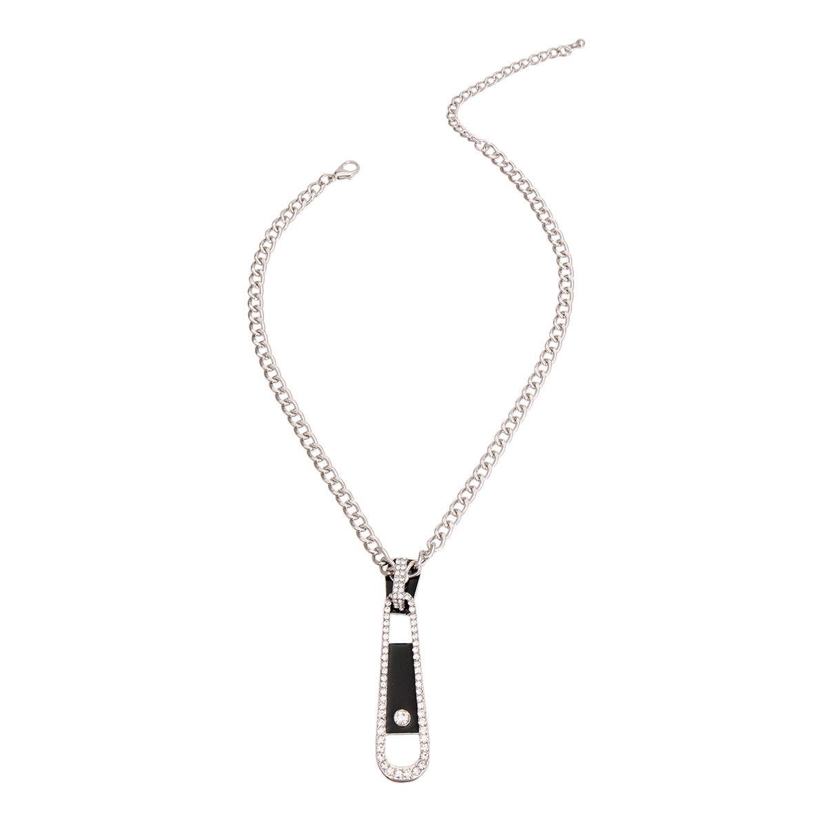 Black Silver Zipper Pendant Necklace