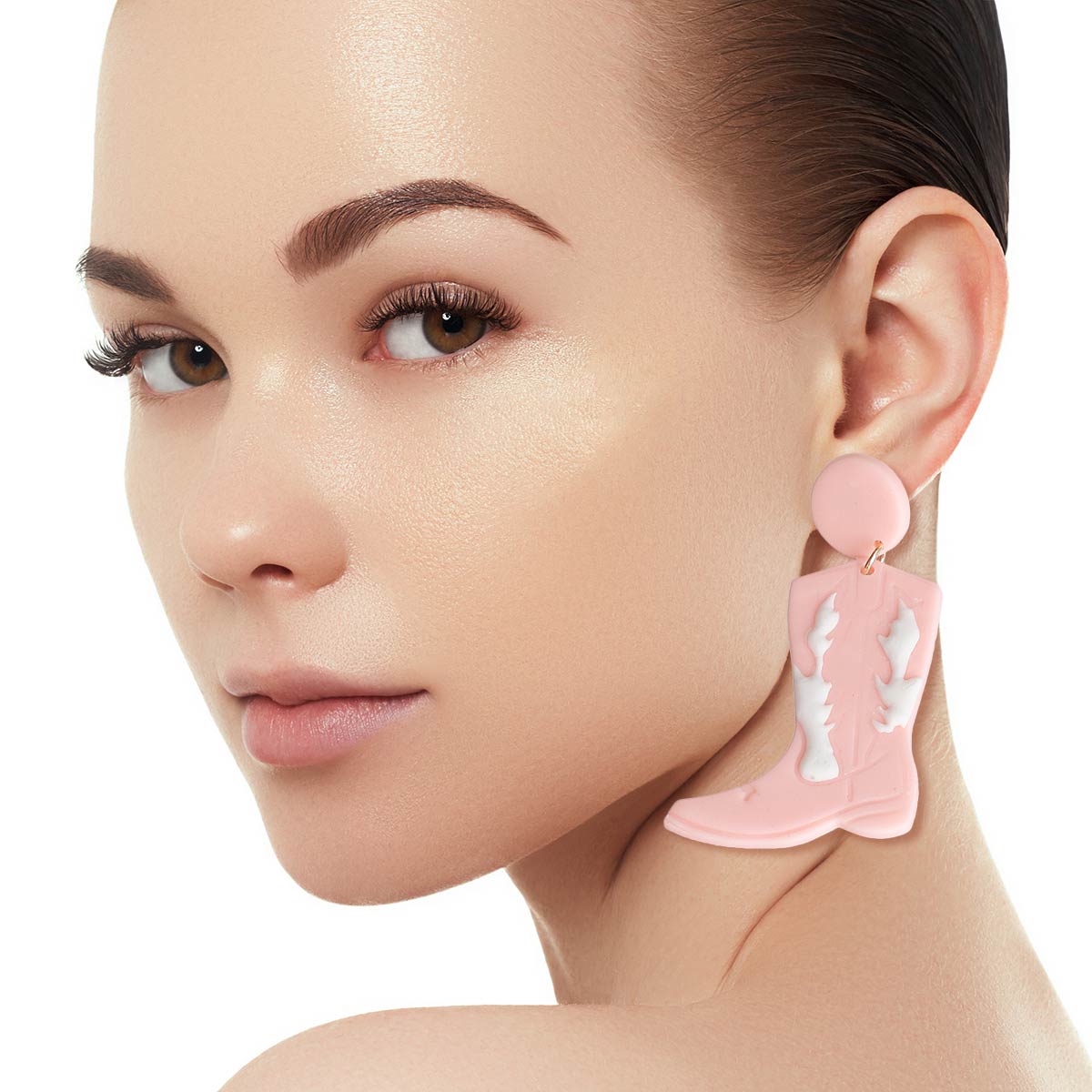 Pink and White Clay Boots Earrings