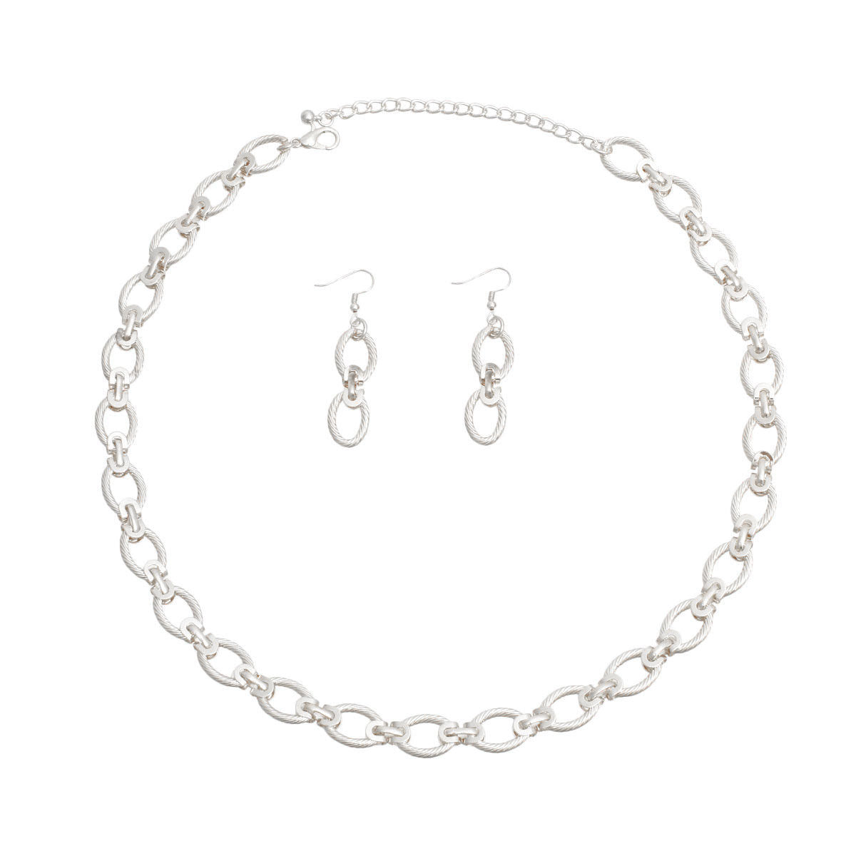 Twisted Oval Silver Metal Chain Set